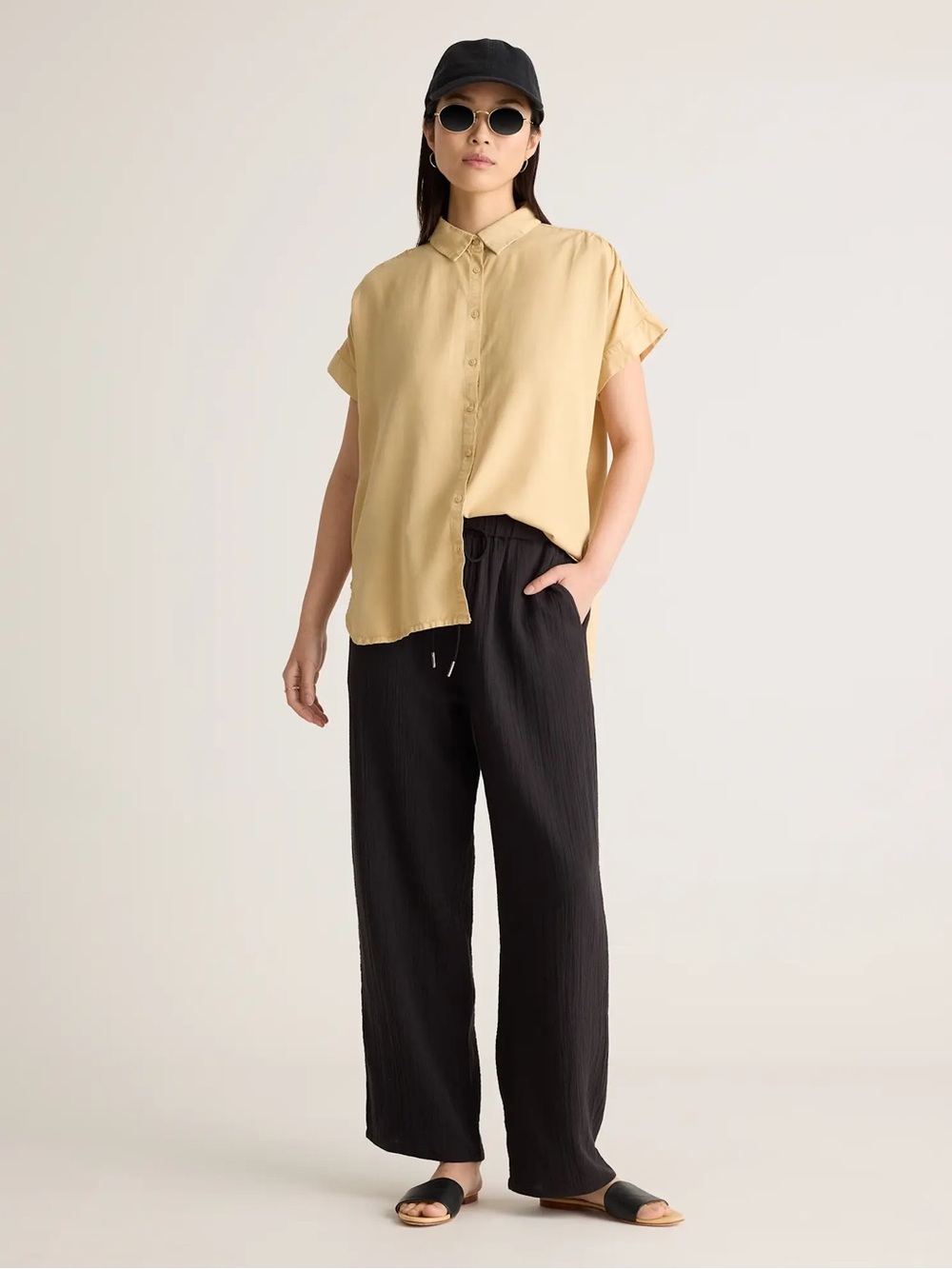 Quince Cotton Cream Drawstring Straight Leg Relaxed Women's Pants